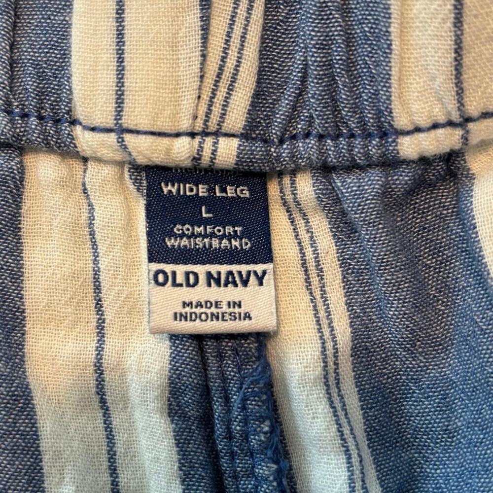 Old Navy Size L Wide Leg Pants High Rise Blue White Striped Cotton Gauze Pockets - Picture 3 of 4